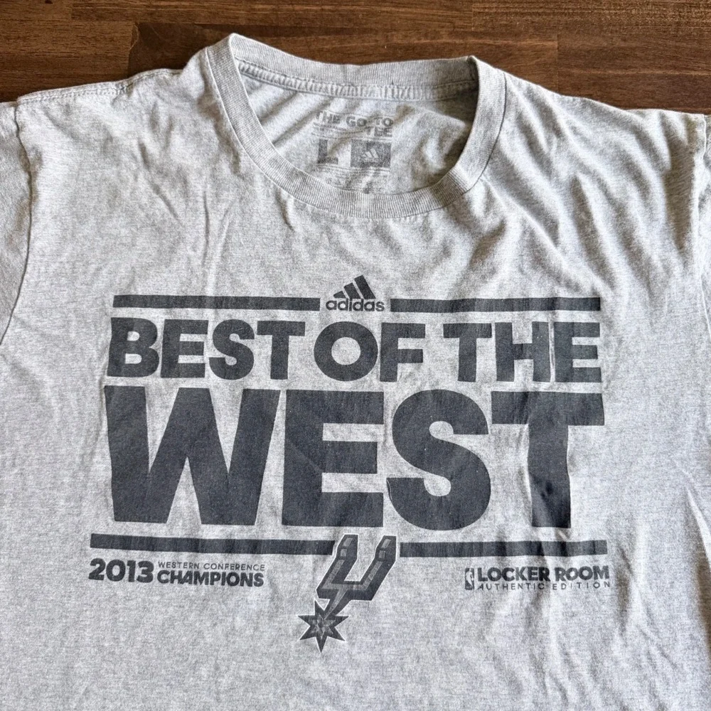 Adidas San Antonio Spurs 2013 Western Conference Champions Shirt Mens L Grey Tee